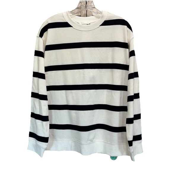 H&M Striped Oversized Knit Sweater Size M Long Sleeve Black/White Crew EUC - Picture 1 of 6